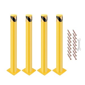 Heavy Duty Safety Bollards Yellow Steel Posts 4 Inch Diameter with 16 Anchor Bolts for Traffic Control Driveway Barriers Parking - 1 of 4