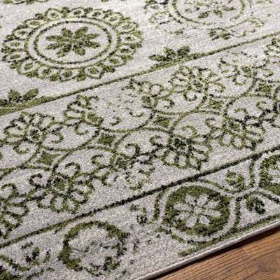 William Sage Green and Gray Washable Polyester Runner Rug