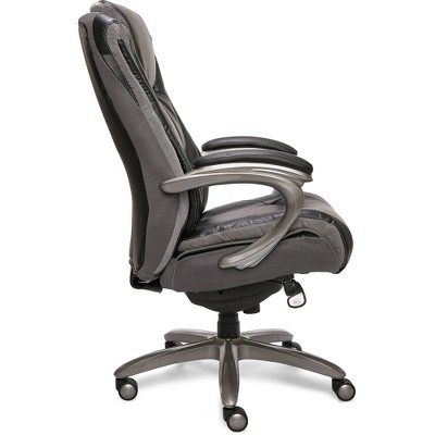 ErgoExecutive High-Back Black Leather & Wood Swivel Office Chair