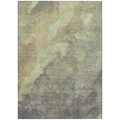 Artichoke Green And Taupe Abstract Washable Indoor Outdoor Area Rug