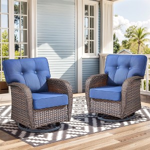 Gymojoy 2 Pieces Outdoor Wicker Swivel Chairs with Cushion - 1 of 4