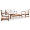 vidaXL 4-Piece Outdoor Lounge Set with Cushions - Solid Acacia Wood Garden Patio Furniture - Includes Table, Bench, and Chairs - Cream White Cushions - 2 of 4