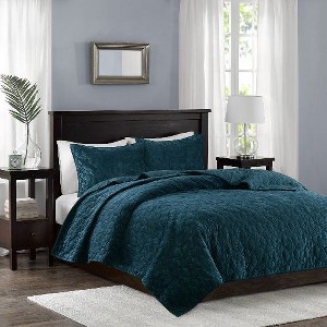 Sapphtopaz 3-Piece Velvet Geometric Quilt Set, Full/Queen Comforter Set, Bedding with 2 Shams for Women, Men, Kids & Teens - 1 of 4