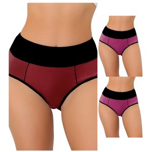 Allegra K Women's High-Waisted Tummy Control Color-Block Available in Plus Size Briefs 3 Packs - 1 of 4