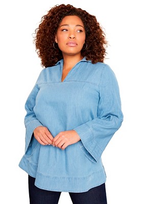 June + Vie by Roaman's Women's Plus Size Cotton Denim Blouse