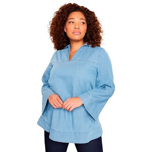 June + Vie by Roaman's Women's Plus Size Cotton Denim Blouse - 1 of 3