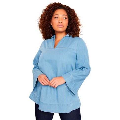 June + Vie By Roaman's Women's Plus Size Cotton Denim Blouse : Target
