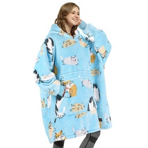 Catalonia Women's Oversized Flannel Blanket Hoodie Sweatshirt, Cozy Warm Blanket Wearable Fleece Pullover, Soft Lounge Sweatshirt for Gift Woman Wife - 1 of 4