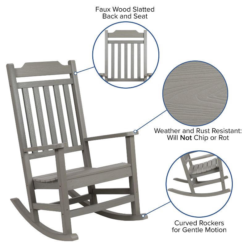 Emma and Oliver Set of 2 All-Weather Poly Resin Faux Wood Rocking Chairs for Porch &Patio, 5 of 14