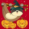 Men's Design By Humans Funny Witch Sloth With Jack O Lantern Halloween T-Shirt By thebeardstudio T-Shirt - 2 of 4