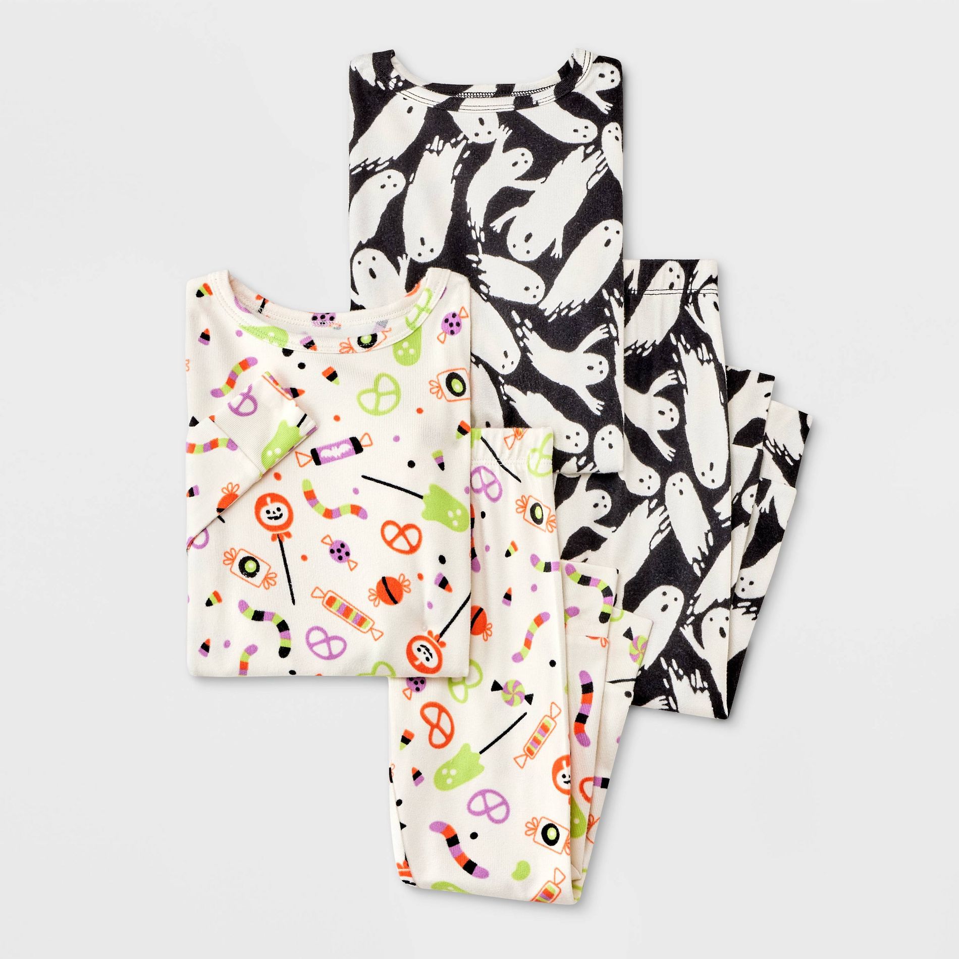 Toddler Boys' Soft Brushed Tight Fit 2pc Ghosts and Candy Pajama Set - Cat & Jack™ Black 12M