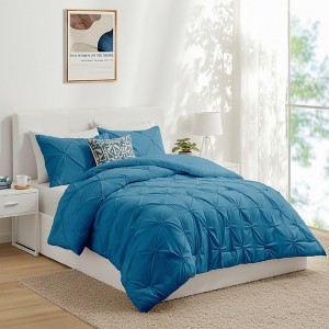 Peace Nest 3 Piece Pintuck Pinch Pleat and Seersucker Bubble Ruffled Chic and Tufted Clipped Comforter Set - 1 of 4