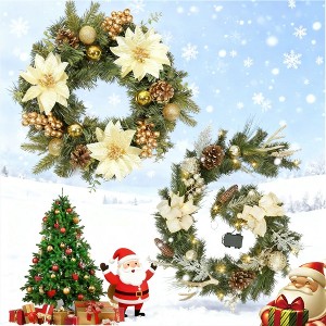 2 in 1 Christmas Wreath and Garland Set, Artificial Front Door 16"/ 24" Christmas Wreath and 6 Ft Garland Decorations Set - 1 of 4