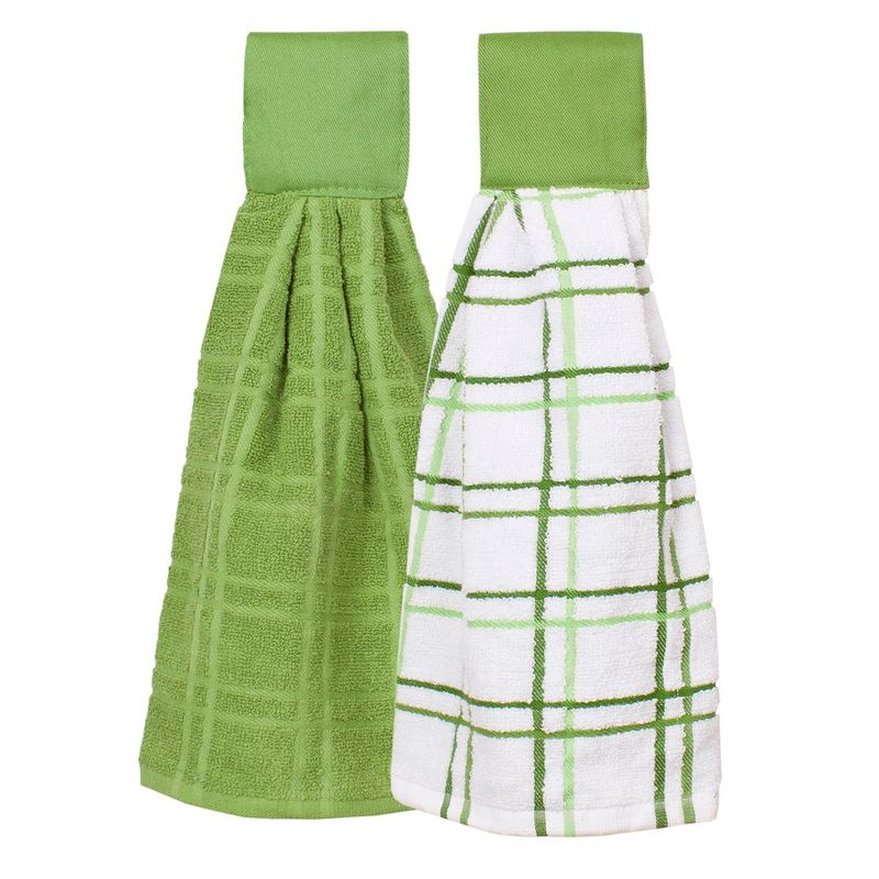 John Ritzenthaler Co. Solid and Multi Check Kitchen Tie Towel, Set of Two, 1 of 6