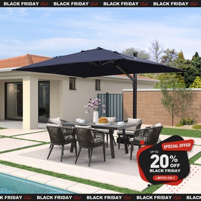 PURPLE LEAF Rectangle Patio Umbrella with Base Outdoor Cantilever Offset Umbrella with 360-degree Rotation for Garden Deck Backyard Pool