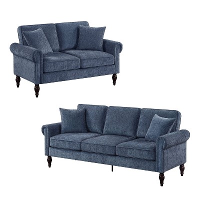 2pc Evok Contemporary Chenille Upholstered Sofa and Loveseat Set - miBasics