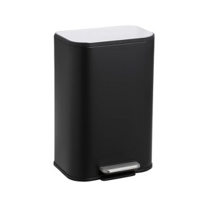 12 Liter 3.2 Gallon Stainless Steel Trash Can, Step On Pedal, Soft Close Lid, Removable Inner Bucket, Brushed Finish, Black - 1 of 4