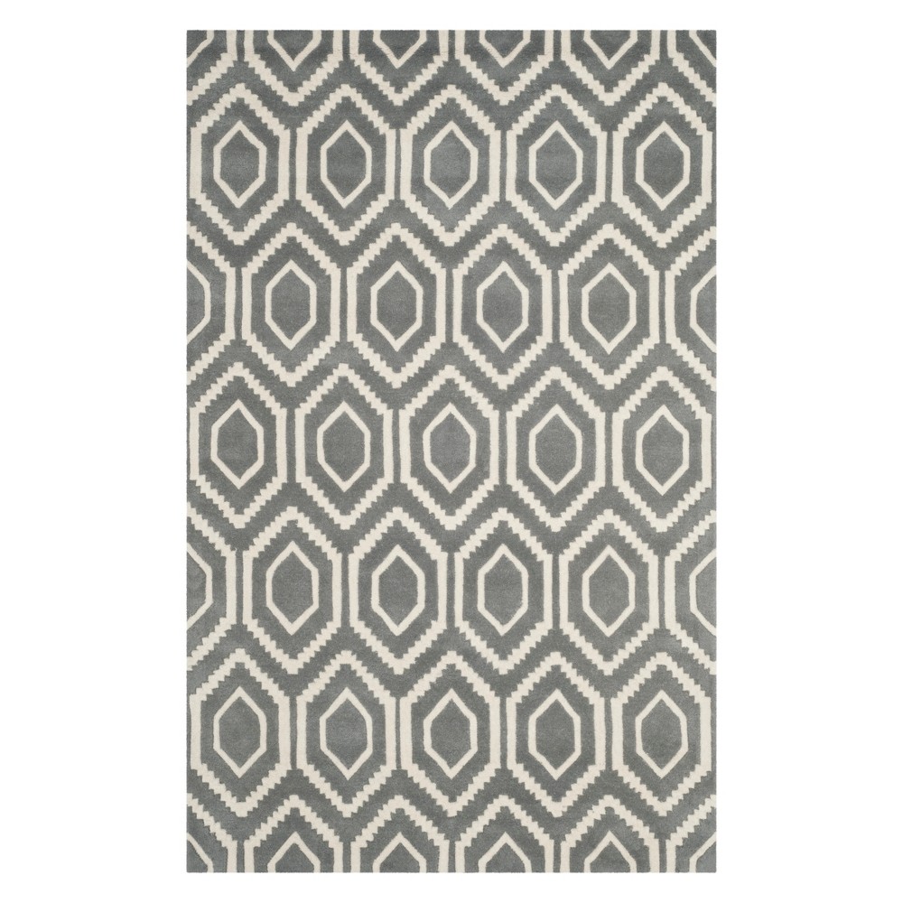 5'x8' Kay Geometric Tufted Accent Rug Dark Gray/Ivory - Safavieh