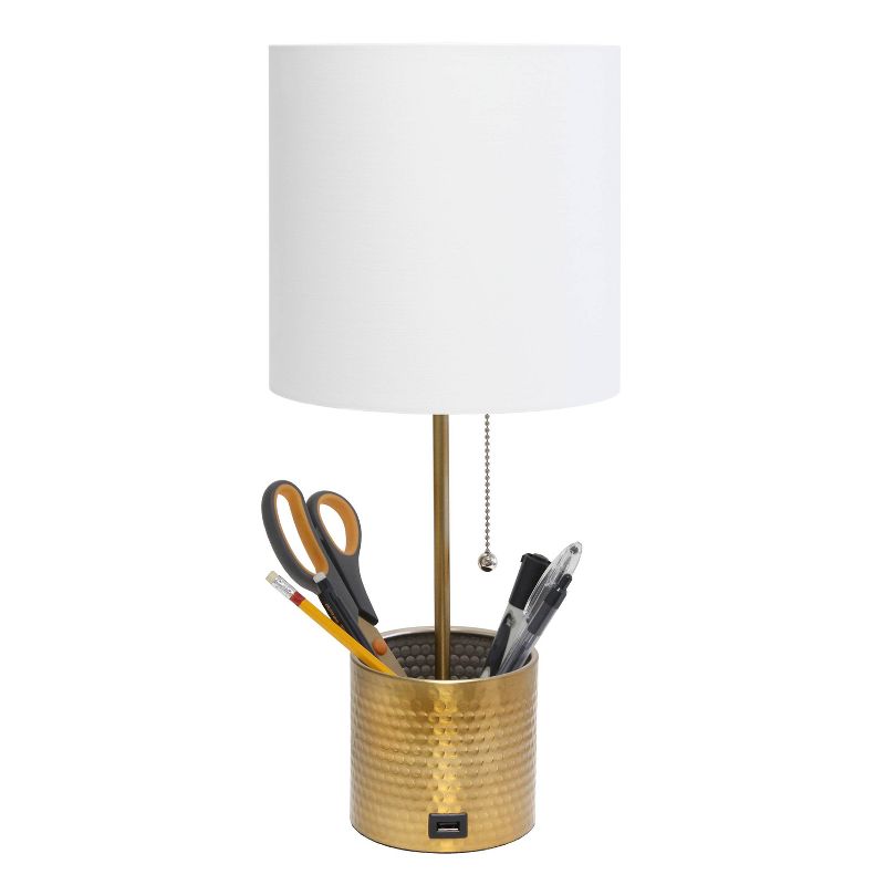 Hammered Metal Organizer Table Lamp with USB Charging Port and Fabric Shade - Simple Designs, 5 of 12
