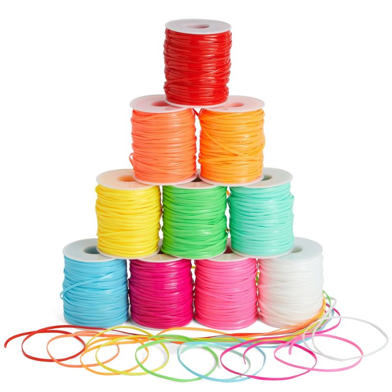 Juvale 10 Spools 50 Yards Each of Plastic Lanyard String, Gimp String in 10 Neon Colors for Bracelets, Necklaces, Boondoggle Keychains, Lanyard Cord, 1 of 10