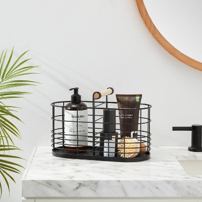 Divided Wire Basket with Wood Handle Black - Brightroom&#8482;