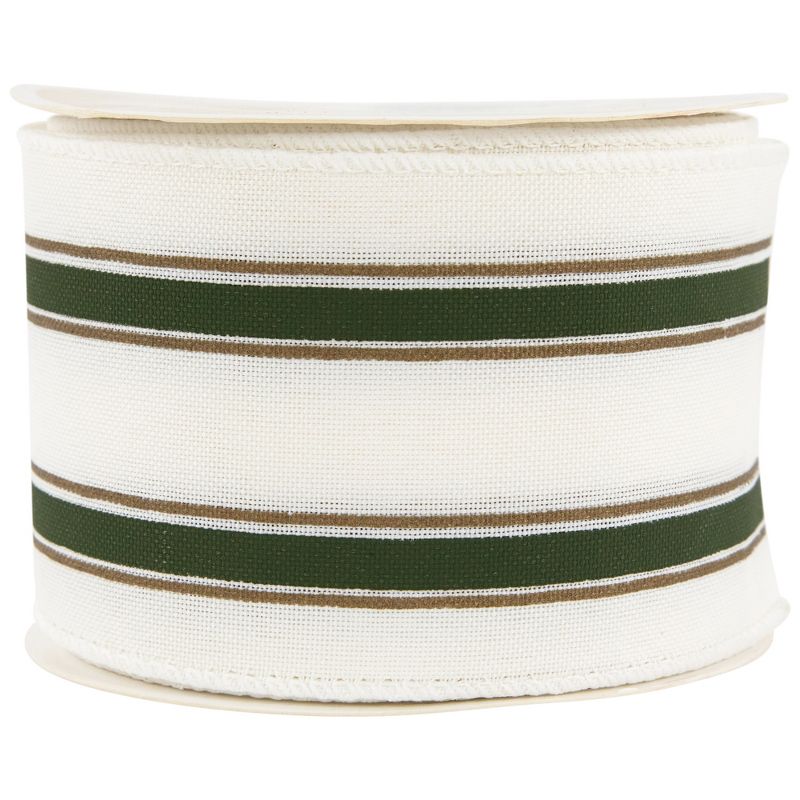 Northlight White and Green Striped Wired Craft Ribbon 2.5" x 10 Yards, 4 of 8