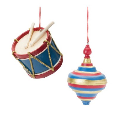 Melrose Toy Drum and Top Ornament (Set of 12)