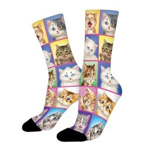 Cats Collage Women Printed Crew Socks Funny Funky Socks Soft Polyester Novelty Gifts for Artists Men - 1 of 1