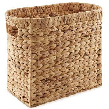 Casafield Magazine Holder Basket with Handles - Oval Water Hyacinth Storage Bin for Bathroom, Home Office