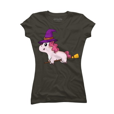 Junior's Design By Humans Witch Unicorn Halloween T Shirt By thebeardstudio T-Shirt