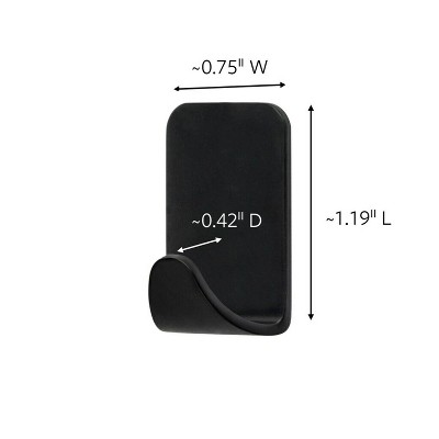 Small Matte Black Plastic Wall Hooks with Adhesive, Set of 4