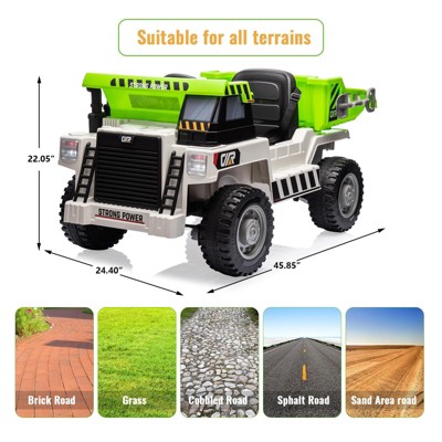 White and Green 12V Ride On Dump Truck with Remote Control