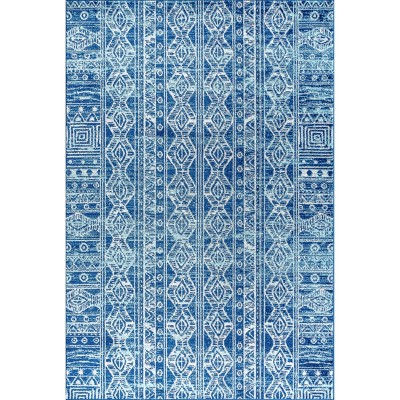 Blue and Gray Synthetic 8' x 10' Moroccan Pattern Area Rug