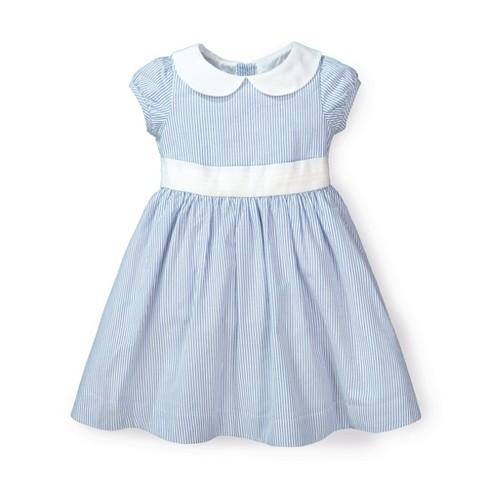 Hope & Henry Baby Seersucker Peter Pan Collar Dress (Blue Seersucker, 6-12  Months)