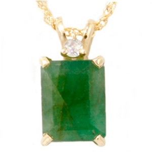 Pompeii3 Yellow Gold 1ct Emerald & Diamond Solitaire Pendant - 1 of 2