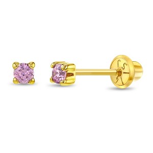 Girls' 4 Prong CZ Solitaire Screw Back 14k Gold Earrings - In Season Jewelry - 1 of 4