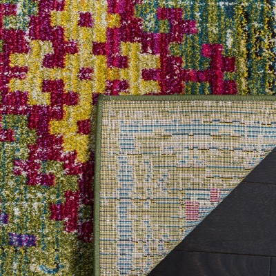 Green Multi Synthetic Square Stain-Resistant Area Rug