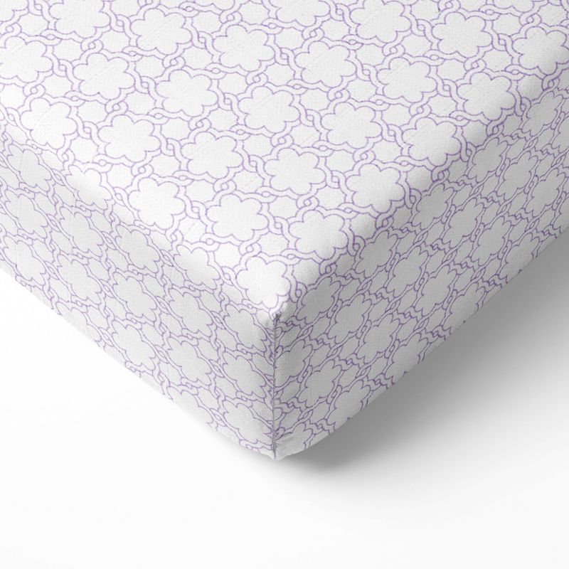 Bacati - Floral Lilac Muslin 100 percent Cotton Universal Baby US Standard Crib or Toddler Bed Fitted Sheet, 1 of 6