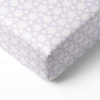 Bacati - Floral Lilac Muslin 100 percent Cotton Universal Baby US Standard Crib or Toddler Bed Fitted Sheet