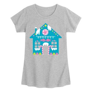 Girls' - Instant Message - Cute Gingerbread House Fitted Short Sleeve Graphic T-Shirt - 1 of 4