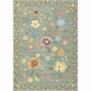 Washable Boho Floral Area Rug, Soft Low-Pile Non-Shedding Carpet for Living Room, Kitchen, Bedroom & Nursery - 1 of 4