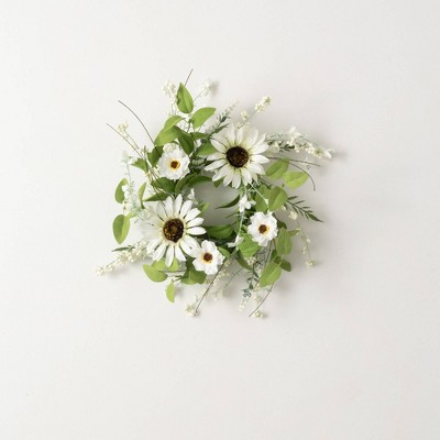 Sullivans Artificial Sunflower and Wispy Berry Mini Wreath 14.5"H; White