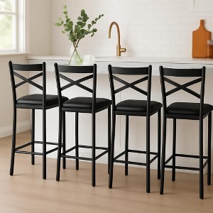 Bar Stools Set of 2/4, Upholstered Bar Chairs with Back, Thick Cushion, Counter Height Barstools for Kitchen Island Apartment Counter Bar - 1 of 4