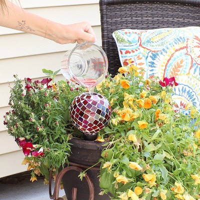 Magenta Mosaic Glass Plant Watering Globe with Clay Spike