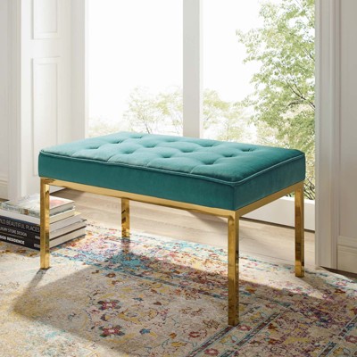 Modway Loft Gold Stainless Steel Leg Medium Performance Velvet Bench Gold Teal