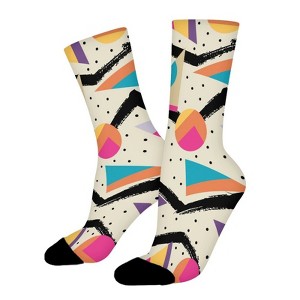 Eighties Memphis Style Geometric Women Printed Crew Socks Funny Funky Socks Soft Polyester Novelty Gifts for Artists Men - 1 of 1