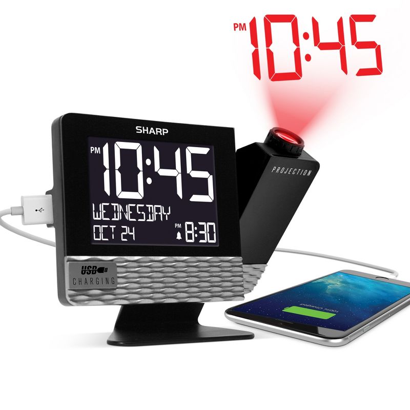 Projection with Usb Charge Table Clock Black - Sharp, 3 of 5