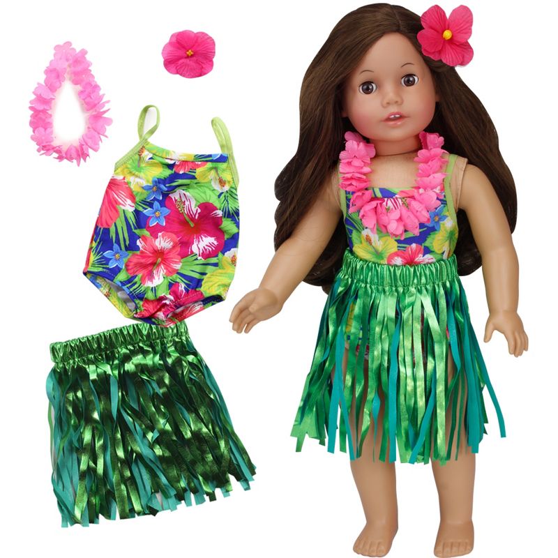 Sophia's - 18" Doll - Hawaiian Floral Bathing Suit, "Grass" Skirt, Floral Lei & Flower Hair clip, 5 of 8