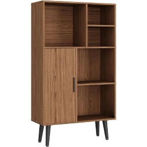 Mid-Century 4-Tier Bookcase, Walnut Finish, Engineered Wood, Open Shelving, 40.9" H - 1 of 4