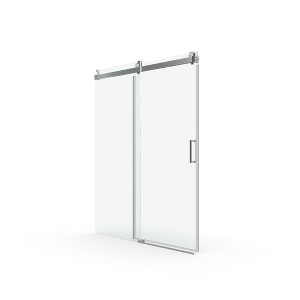Gulches 55in to 60in W x 76in H Single Sliding Frameless Shower Door Brushed Nickel Finish with Clear Glass Soft Close Explosion proof Film 1 Pc - 1 of 4